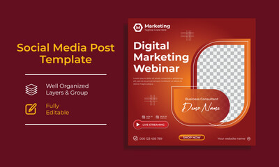 Corporate Digital marketing live webinar promotion templates for social media. Editable layouts for instagram and facebook for teachers and influencers