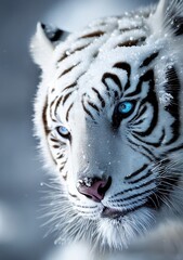 Closeup Portrait of a Majestic White Tiger's Face and Head