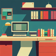 Abstract business office digital illustration, simple urban style, metropolitan cities such as New York and Tokyo. Modern business spaces can be used for business banners, magazines, and posters.