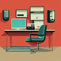 Abstract business office digital illustration, simple urban style, metropolitan cities such as New York and Tokyo. Modern business spaces can be used for business banners, magazines, and posters.