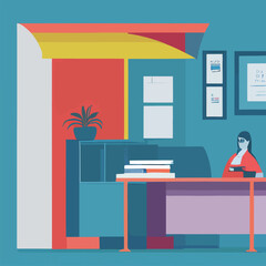 Abstract business office digital illustration, simple urban style, metropolitan cities such as New York and Tokyo. Modern business spaces can be used for business banners, magazines, and posters.