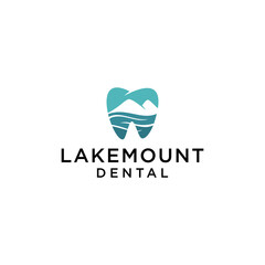 mountain lake dental logo design with river water vector