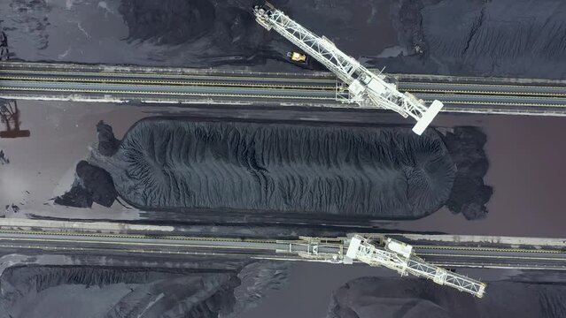 Coal terminal with technics working in it.