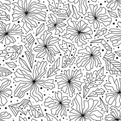 Abstract meadow with stylized flowers. Coloring book. Seamless pattern. Vector illustration.
