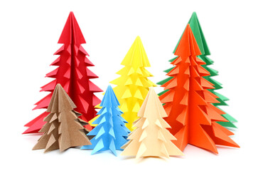 Colorful origami christmas trees