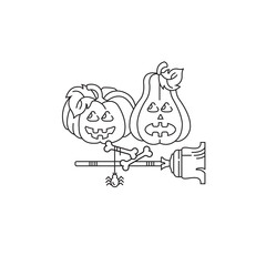 Halloween vector linear icon. Pumpkins and a broom. Happy Halloween celebration.
