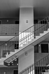 Apartment Building with Stairs in Black and White.