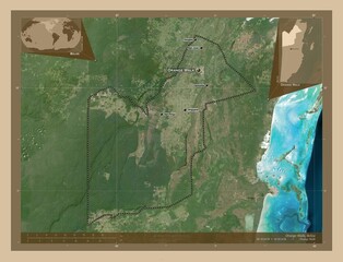 Orange Walk, Belize. Low-res satellite. Labelled points of cities