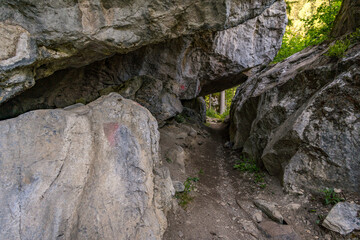 Hike to the Keilkeller waterfall near Mayrhofen in the Zillertal Alps