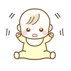 驚いて動きが止まる赤ちゃん