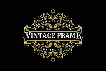 Round Vintage Retro Ornament Blank Border Frame Royal Badge Emblem Stamp Label Logo Design Vector