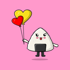 Cute cartoon Rice japanese sushi floating with balloon cartoon vector illustration