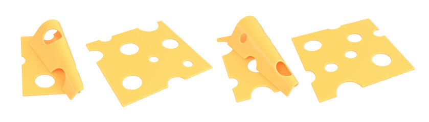 Set of cheese slices 4 variants of yellow color, 3d render