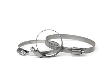 Steel clamps isolated on white background.