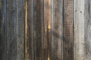 The texture of an old fence with a shadow. Wood texture with vertical lines. The texture of wood with knots and holes. The background of a fence damaged by time.