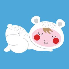 Sweet baby dressed with a polar bear costume, Christmas illustration
