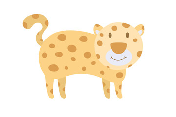 Vector cartoon leopard. African animal. funny kind leopard. Funny cute charater. Adorable little african animal for fashion print, kids wear, nursery, poster, invitation, greeting card design