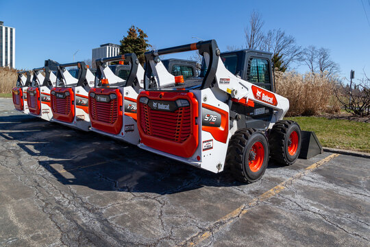 Oak Brook, IL, USA - March 27, 2022: Bobcat S76 Skid-Steer Loaders are shown in Oak Brook, IL, USA. Bobcat Company is an American manufacturer of farm and construction equipment.