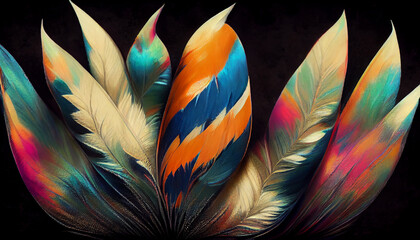 Beautiful digital art of abstract colorful feathers.