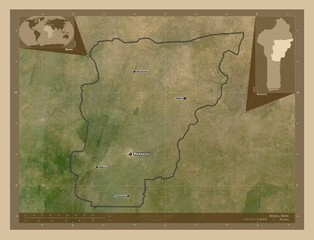 Borgou, Benin. Low-res satellite. Labelled points of cities
