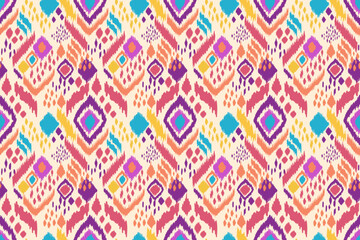 Ikat geometric folklore ornament with tribal ethnic seamless striped pattern Aztec style. oriental pattern traditional Design for background, clothing, wrapping, Batik, fabric, vector, illustration.