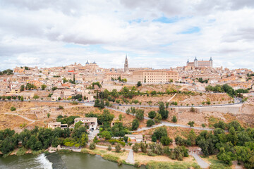 Fototapeta na wymiar Panoramic view of Toledo, Spain, UNESCO world heritage site. Old city on horizon