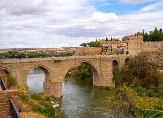Fototapeta na wymiar View of Toledo, Spain, UNESCO world heritage site. Detail of San Martin bridge.