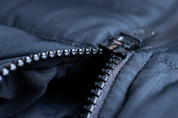 Iron zipper close up view, needlework concept.