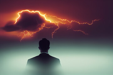 Businessman in front of a thundercloud. Concept illustration.