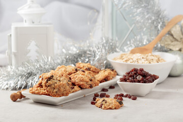 Homemade oatmeal cookie with raisins.