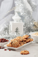 Homemade oatmeal cookie with raisins.