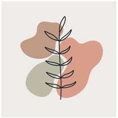 Line art leaves. Boho vector botanical print set for wall art. Bohemian style with line art foliage. Minimalist abstract plant branch art boho design for cover, poster, wall decoration.