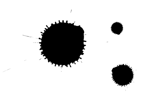 black ink blots on a white background