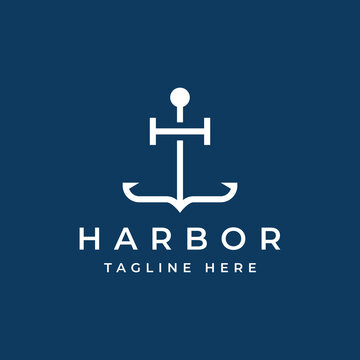 letter H anchor marine harbor logo design