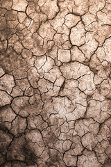 Dry and cracked soil ground during drought, viewed from above