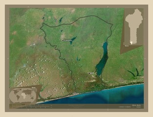 Mono, Benin. High-res satellite. Labelled points of cities