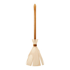 Broom with wooden handle, cartoon vector illustration. Witch, Halloween, cleaning equipment.