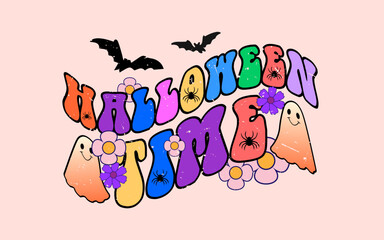 colorful halloween time lettering quote