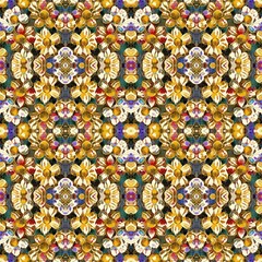 Fototapeta premium Tribal Pattern, Ornamental Wallpaper, Embroidery, Fantasy Home Decoration, Bohemian Style Ornaments, Botanical Illustrations, Handcrafts, Textiles, Interior and Exterior Surface, Ceramics Tiles