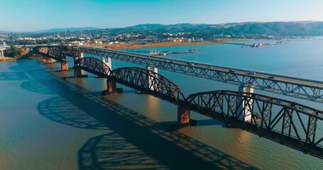 Aerial traffic bridge transportation. Martinez bridge connecting to Benicia.