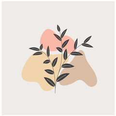 Line art leaves. Boho vector botanical print set for wall art. Bohemian style with line art foliage. Minimalist abstract plant branch art boho design for cover, poster, wall decoration.