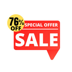 76% Off. Red Sale Tag Speech Bubble Set. special discount offer, Seventy-six