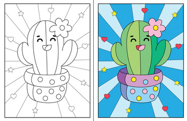 Kawaii cute cactus coloring page