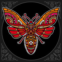 Colorful moth mandala arts isolated on black background