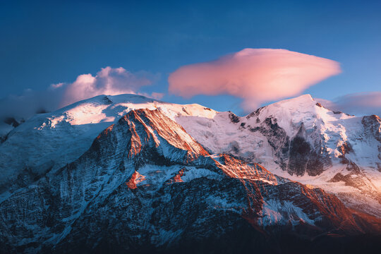Sunset on the Mont Blanc, 4810m altitude, France