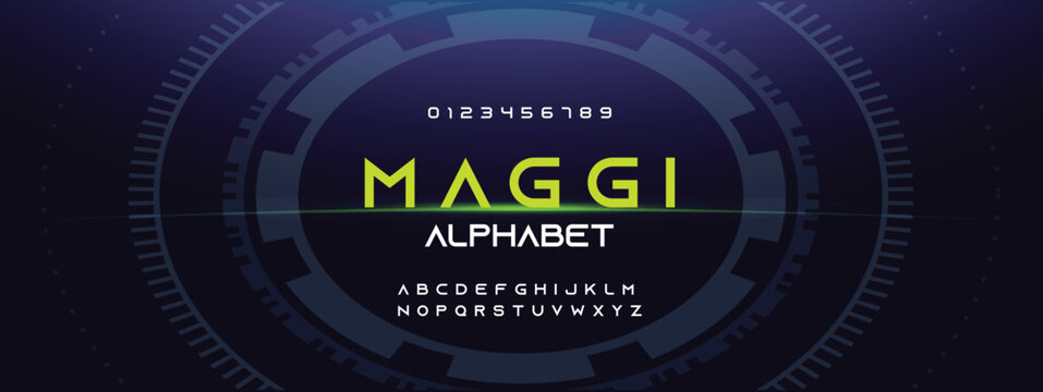 MAGGI Sports Minimal Tech Font Letter Set. Luxury Vector Typeface For Company. Modern Gaming Fonts Logo Design.