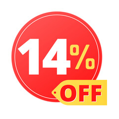 14% off limited special offer. Discount banner in red and yellow circular balloon, super discount. Fourteen 