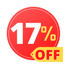 17% off limited special offer. Discount banner in red and yellow circular balloon, super discount. Seventeen 