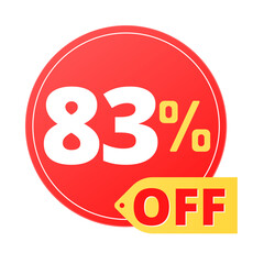 83% off limited special offer. Discount banner in red and yellow circular balloon, super discount. Eighty-three 
