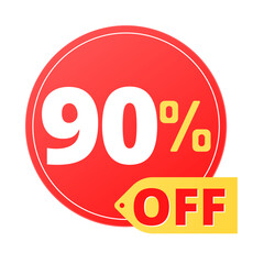90% off limited special offer. Discount banner in red and yellow circular balloon, super discount. ninety 